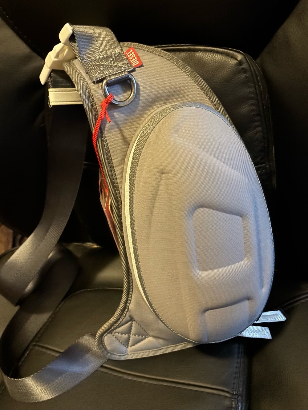 Diesel Men's Light Gray Padded Sling Belt Bag